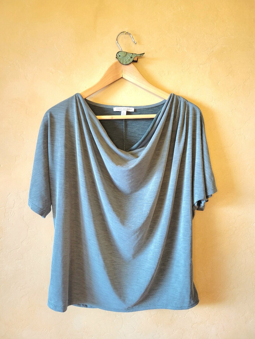 Green Envelope Cowl-Neck Short Sleeve Top In Heathered Seafoam Sz Large